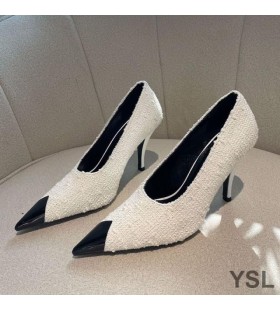 Yves Saint Laurent Vesper Pumps In Tweed and Leather White