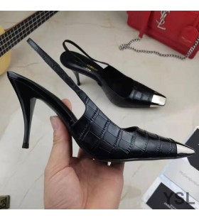Yves Saint Laurent Vesper Slingback Pumps In Alligator Leather Black