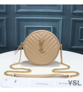 Yves Saint Laurent Vinyle Round Camera Bag In Grained Matelasse Leather Apricot/Gold