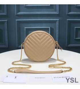 Yves Saint Laurent Vinyle Round Camera Bag In Grained Matelasse Leather Apricot/Gold