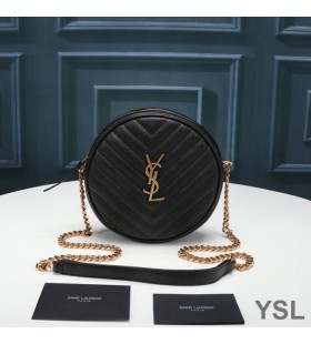 Yves Saint Laurent Vinyle Round Camera Bag In Grained Matelasse Leather Black/Gold
