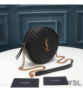 Yves Saint Laurent Vinyle Round Camera Bag In Grained Matelasse Leather Black/Gold