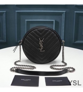 Yves Saint Laurent Vinyle Round Camera Bag In Grained Matelasse Leather Black/Silver