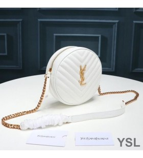 Yves Saint Laurent Vinyle Round Camera Bag In Grained Matelasse Leather White/Gold
