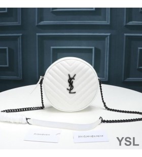 Yves Saint Laurent Vinyle Round Camera Bag In Grained Matelasse Leather White