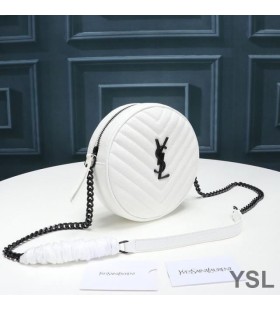 Yves Saint Laurent Vinyle Round Camera Bag In Grained Matelasse Leather White