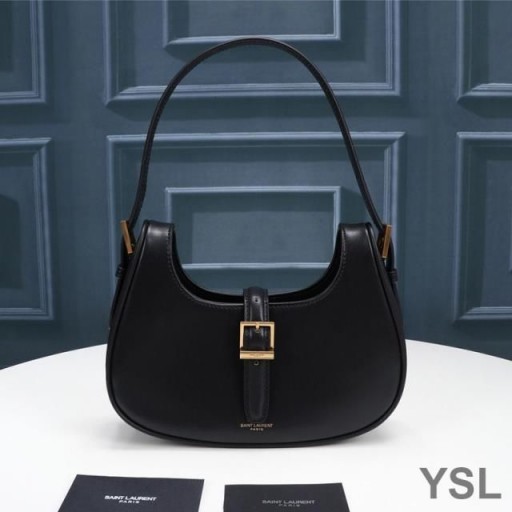 Yves Saint Laurent Le Fermoir Hobo Bag De Couro Preto Brilhante