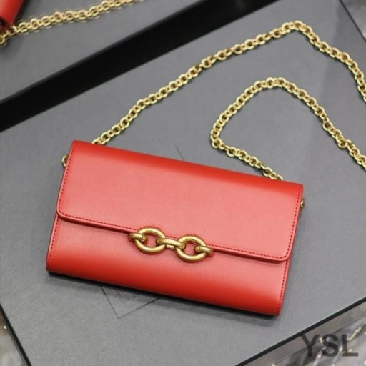 Yves Saint Laurent Le Maillon Cadeia De Carteira, De Couro Vermelho Brilhante