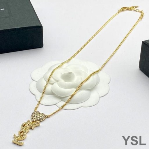Yves Saint Laurent Opyum Colar de Coração Em Metal e Cristal de Ouro