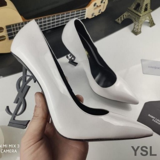 Yves Saint Laurent Opyum Bombas Em Couro Preto com Salto Branco