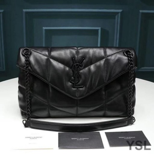Yves Saint Laurent Pequeno Loulou Puffer Bolsa Em Couro De Cordeiro Acolchoado Preto
