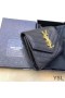Yves Saint Laurent Monograma Com Dobra Tripla Em Papel Cartão De Caso Em Grãos De Matelassê De Couro Preto/Ouro