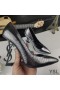 Yves Saint Laurent Opyum Bombas Em Glitter Couro Preto com Salto Prata
