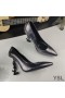Yves Saint Laurent Opyum Bombas Em Glitter Couro Preto com Salto Prata