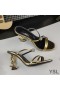 Yves Saint Laurent Opyum Slides Em Couro De Bezerro Com Bola De Cristal De Ouro