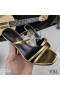 Yves Saint Laurent Opyum Slides Em Couro De Bezerro Com Bola De Cristal De Ouro
