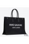 Yves Saint Laurent Rive Gauche Sacola De Linho E Couro Preto