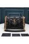 Yves Saint Laurent Pequeno Loulou Puffer Bolsa Em Couro De Cordeiro Acolchoado Preto/Ouro