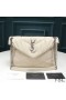 Yves Saint Laurent Pequeno Loulou Puffer Bolsa Em Couro De Cordeiro Acolchoado Branco/Prata
