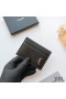 Yves Saint Laurent Pequena Monograma Card Case Em Couro Liso Preto/Prata