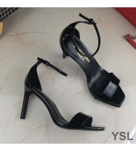 Yves Saint Laurent Âmbar Sandálias Em Couro Envernizado Preto