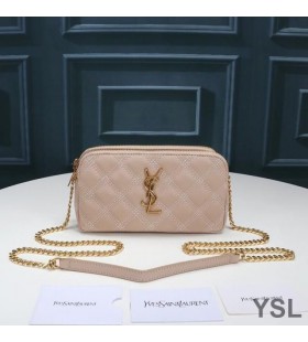 Yves Saint Laurent Becky Double-Bolsa De Zip Em Diamante-Couro De Cordeiro Acolchoado De Damasco/Ouro