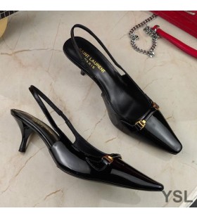 Yves Saint Laurent Lâmina Slingback Bombas Em Couro Envernizado Preto