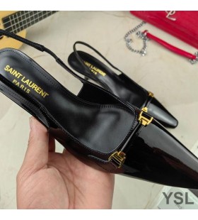 Yves Saint Laurent Lâmina Slingback Bombas Em Couro Envernizado Preto