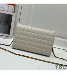 Yves Saint Laurent Cassandre Cadeia De Carteira Em Pele De Cordeiro Branco/Ouro