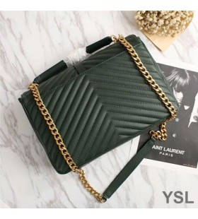 Yves Saint Laurent Grande Clássico Do Colégio Da Cadeia De Bolsa Em Matelassê De Couro Verde/Ouro