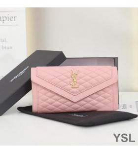 Yves Saint Laurent Grande Gaby Aba Carteira Em Couro De Cordeiro Acolchoado Cor-De-Rosa/Ouro