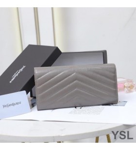 Yves Saint Laurent Grande Monograma Aba Carteira No Plissado De Matelassê De Couro Cinza