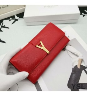 Yves Saint Laurent Grande Y-Ligne Aba Carteira Em Couro Grained Vermelho/Ouro