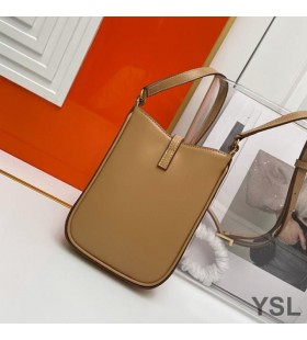 Yves Saint Laurent Le 5 A 7 Vertical Bolsa Em Couro Liso Marrom/Ouro