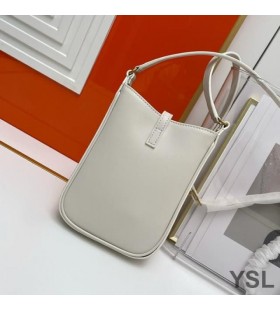 Yves Saint Laurent Le 5 A 7 Vertical Bolsa Em Couro Liso Branco/Ouro