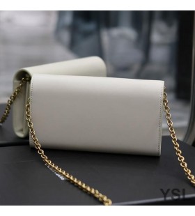 Yves Saint Laurent Le Maillon Cadeia Carteira De Couro Brilhante Branco