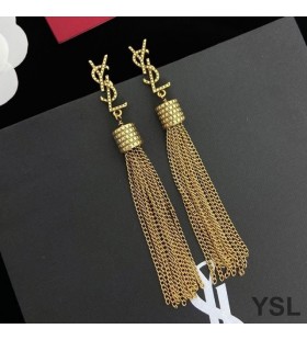 Yves Saint Laurent Loulou Brincos Com Corrente De Borlas Em Metal Ouro Martelado