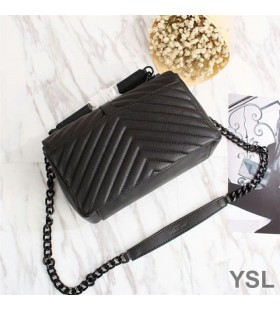 Yves Saint Laurent Médio Clássico Do Colégio Da Cadeia De Bolsa Em Matelassê De Couro Preto