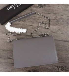 Yves Saint Laurent Médio E Pôr Do Sol Cadeia Bolsa Em Couro Texturizado Cinza/Prata