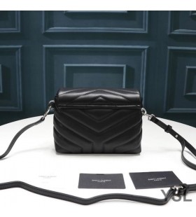Yves Saint Laurent Mini Loulou Brinquedo Saco Em Y De Matelassê De Couro Preto/Prata