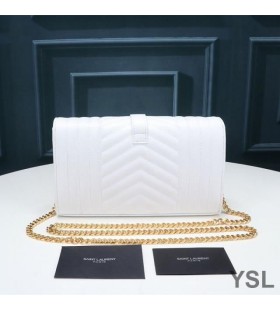 Yves Saint Laurent Monograma Da Cadeia De Carteira Mista De Grão De Matelassê De Couro Branco/Ouro
