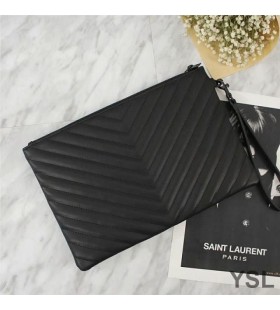 Yves Saint Laurent Monograma De Embreagem Em Matelassê De Couro Preto