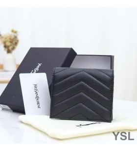 Yves Saint Laurent Monograma Aba Cartão De Caso Em Grãos De Matelassê De Couro Preto