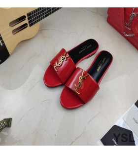 Yves Saint Laurent Monograma Slides Em Couro Envernizado Vermelho
