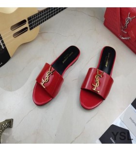 Yves Saint Laurent Monograma Slides Em Couro Envernizado Vermelho