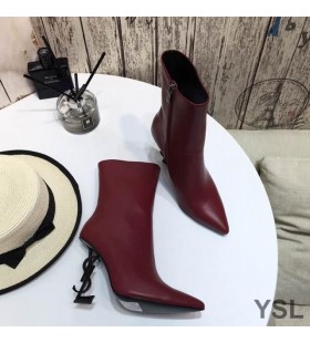 Yves Saint Laurent Opyum Ankle Boots Em Couro Liso Preto Com Salto Vermelho