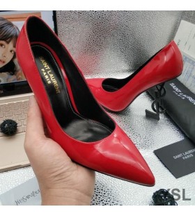 Yves Saint Laurent Opyum Bombas Em Couro Liso Preto com Salto Vermelho
