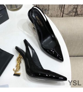 Yves Saint Laurent Opyum Slingback Bombas Em Couro com Calcanhar de Ouro Preto