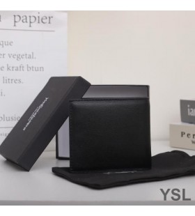 Yves Saint Laurent Pequena Monograma Leste/Oeste Carteira Em Couro Liso Preto