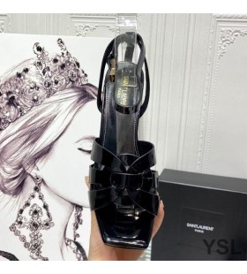 Yves Saint Laurent Homenagem Plataforma Sandálias Em Couro Envernizado Preto